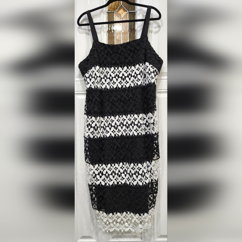Eloquii black white crochet front bodycon dress women's size 18